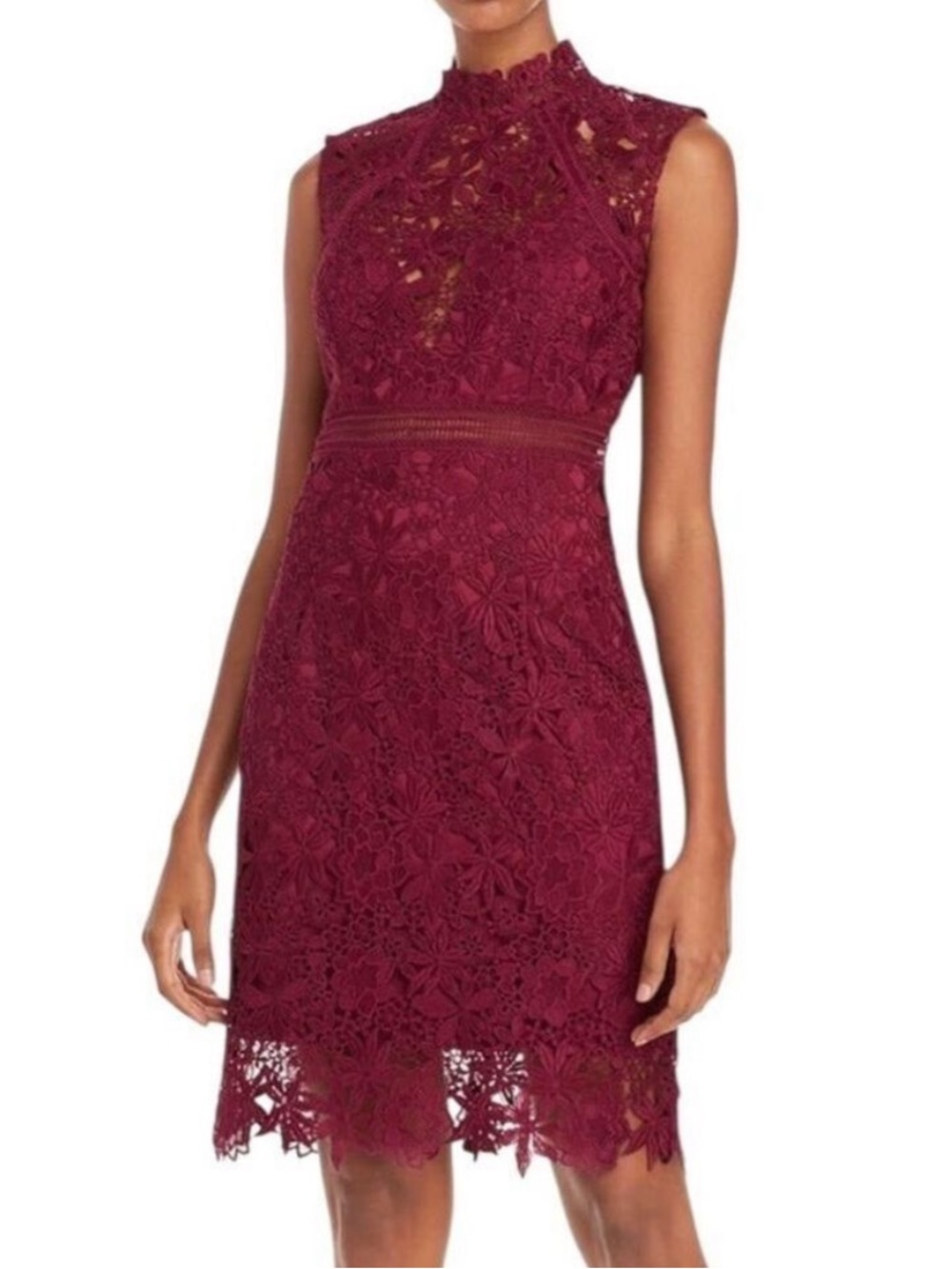 Bardot Eleni Eyelet Lace‎ Mini Dress Burgundy Size 4 EUC
